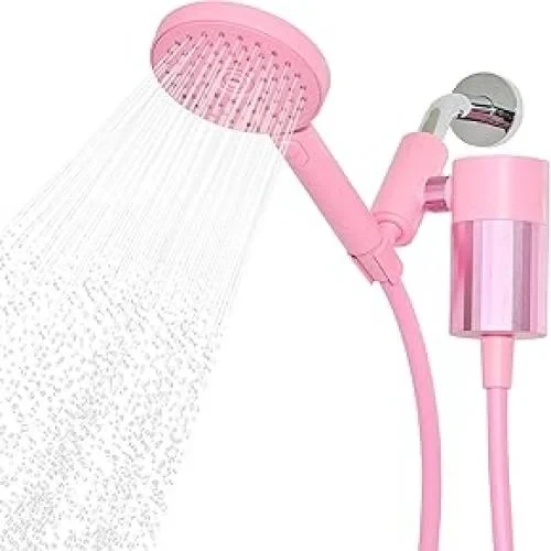 Sproos - Handheld Showerhead with Filter Set, High Performance Filtration System for Healthier Hair and Skin, Extra Long 70 Inch Hose, 3 Customized Spray Functions, Pink