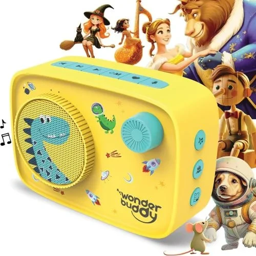 WonderBuddy Kids Story Box Audio Player, 500+ Preloaded Stories & Rhymes, Story Writing DIY Art Kit, Voice Recorder, Content Upgrade, Bluetooth, Birthday Gift for Boys Girls 3+ Years- Dino